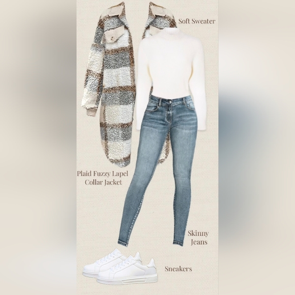 Plaid Pattern Button Front Fuzzy Shacket - Picture 5 of 5